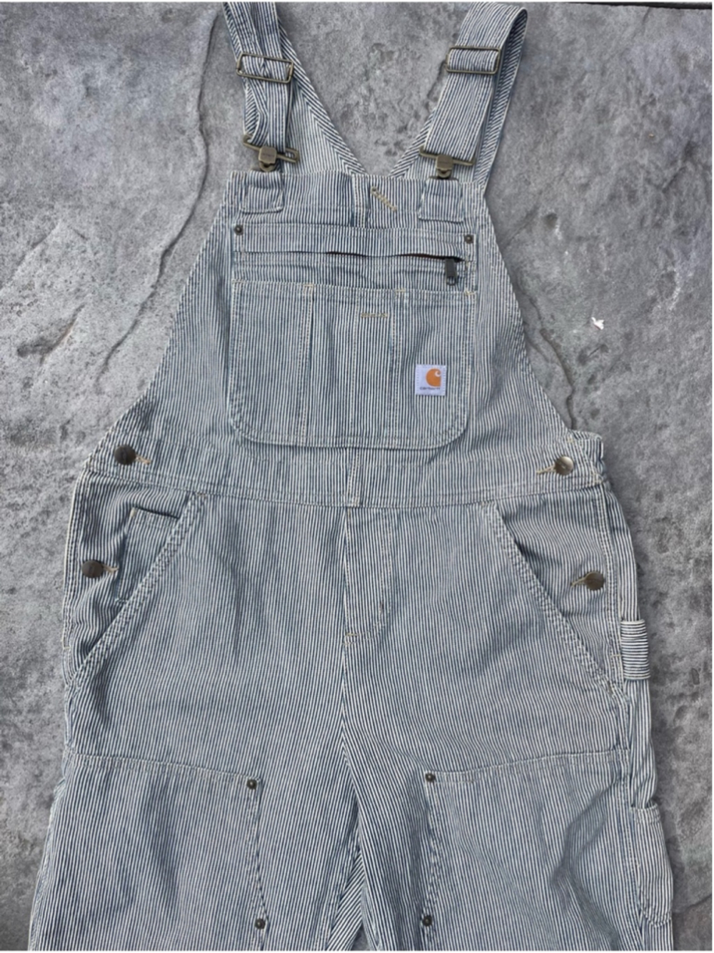 Carhartt Railroad Stripe Overalls Blue White Denim Utility Workwear S 4 6 - Picture 3 of 10